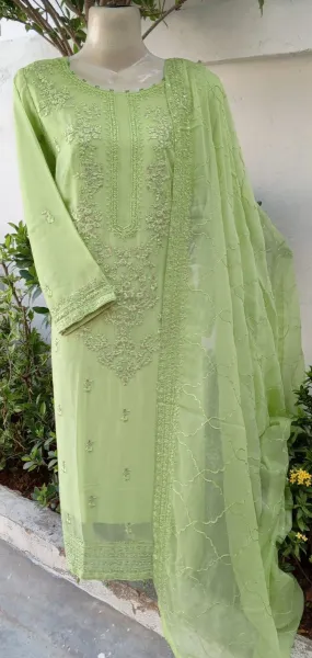 Pakistani Original Schick Chiffon Stitched 2 Pcs _ Parrot Green 
